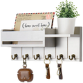 Home Entryway Decor: Rustic Wooden Wall Shelf with 6 Mail & Key Hooks Practical Storage Solution