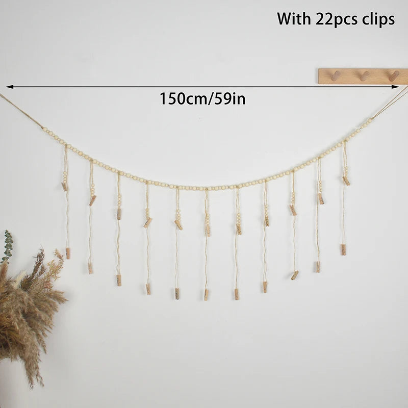 Photo Display Wall Hanging Decor Boho Home Decoration Wooden Beads Macrame Tapestry For Wall Hanging Room Decors Aesthetic Gift