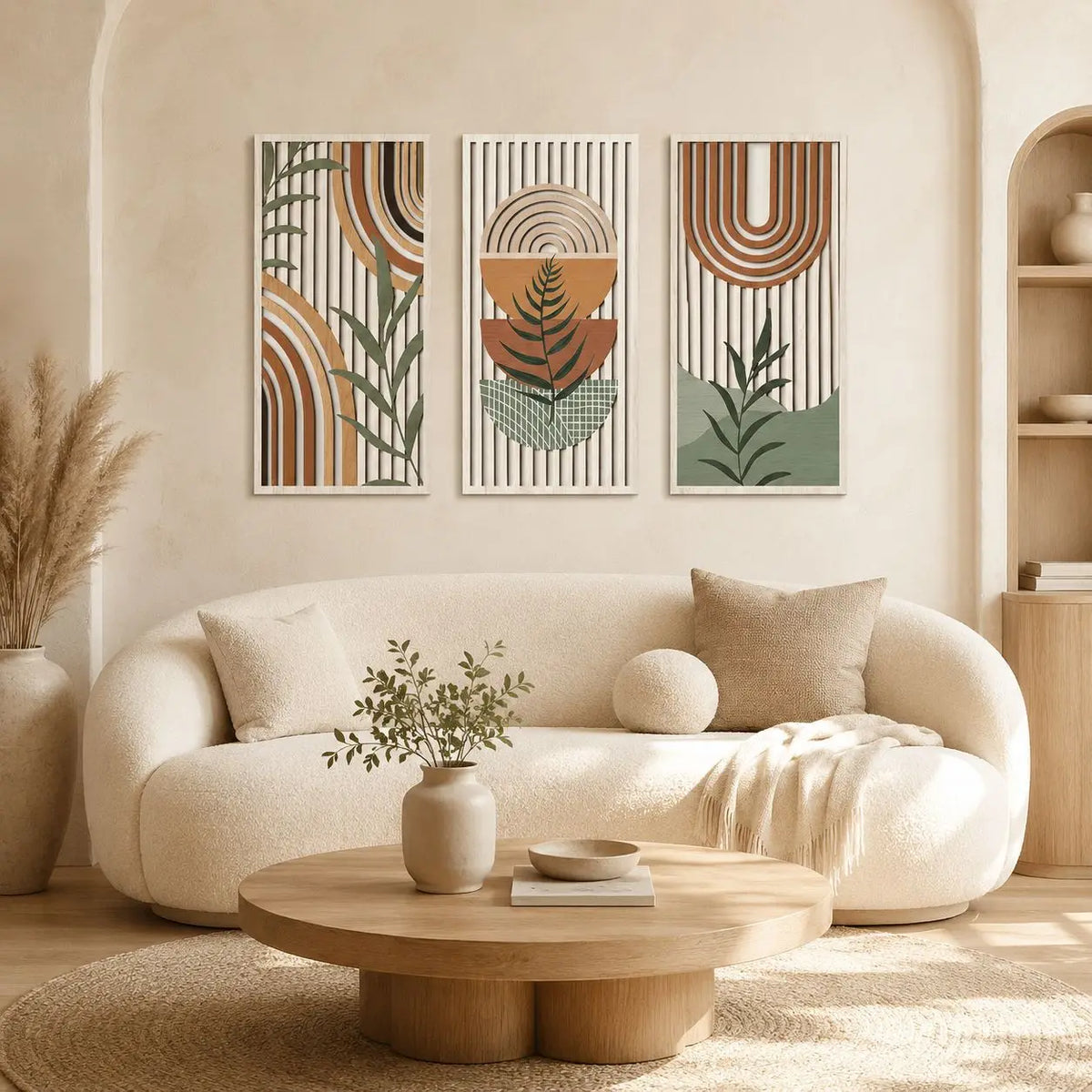 Natural Wood Wall Decor Semicircular Arch Design Minimalist Hanging Artwork for Living Space Office Interior Accent Piece Modern