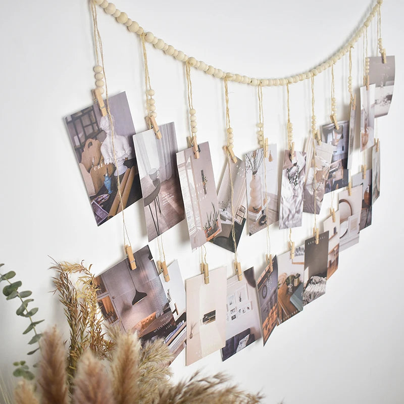 Photo Display Wall Hanging Decor Boho Home Decoration Wooden Beads Macrame Tapestry For Wall Hanging Room Decors Aesthetic Gift